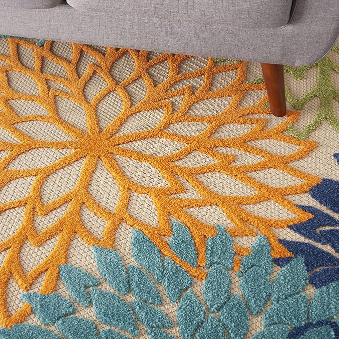 Nourison Aloha Indoor/Outdoor Multicolor 3'6" x 5'6" Area-Rug, Tropical, Botanical, Easy-Cleaning, Non Shedding, Bed Room, Living Room, Dining Room, Deck, Backyard, Patio (3x5)