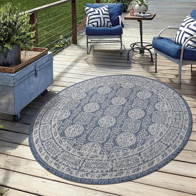 Keen Home Design Terrace Outdoor Round Rug - 8ft Round Washable Indoor/Outdoor Rug for Patio, Kitchen, Balcony, Beach, Garden, Deck and Porch, Size: 7'7" Round